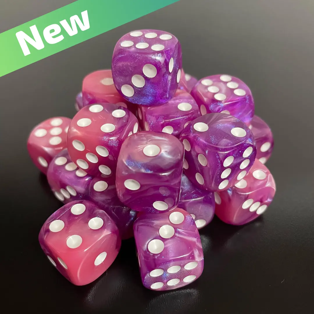 16Mm Dice Glossy Pearl Pink-Purple Opal (White Pips) 1