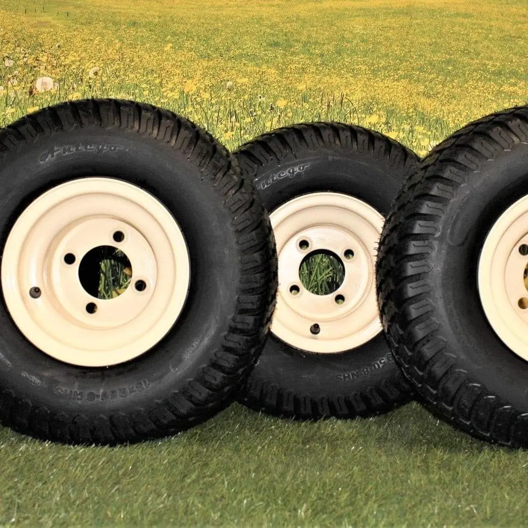 (Set Of 4) Beige/Tan Steel Wheels With 18X9.50-8 4 Ply Turf Tires For Golf Cart And Lawn And Garden Equipment 1