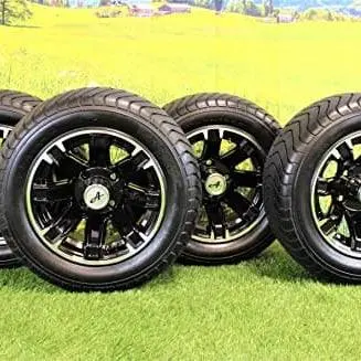 215/50-12 4 Ply With 12X6 Black Aluminum Wheel And Tire Assemblies For Golf Cart (Set Of 4) 1