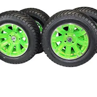 215/50-12 4 Ply With 12X6 Green Aluminum Wheel And Tire Assemblies For Golf Cart (Set Of 4) 1