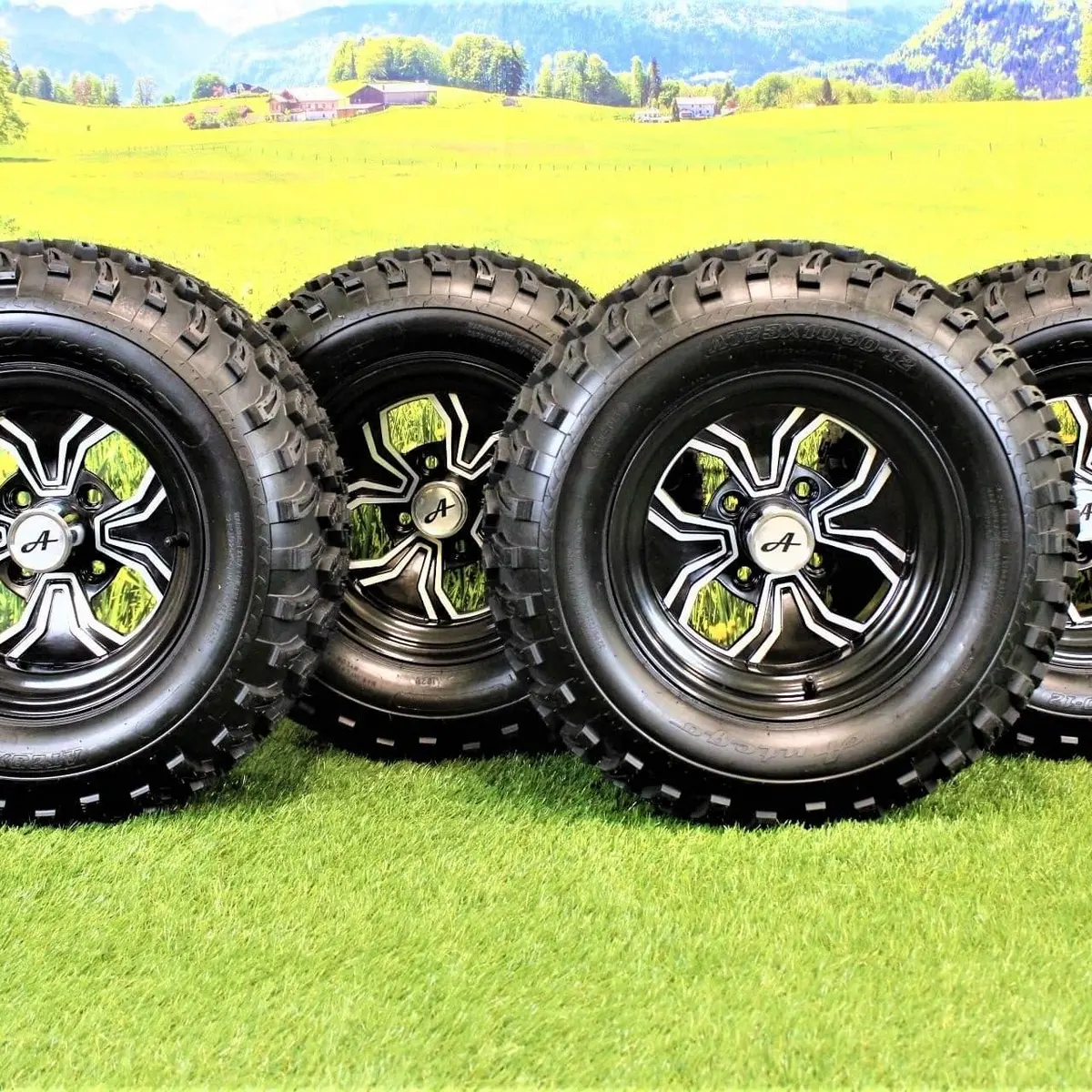 (Set Of 4) 23X10.50-12 Atw-013 With 12X7 Black Fusion Golf Tire And Wheel Assemblies 1