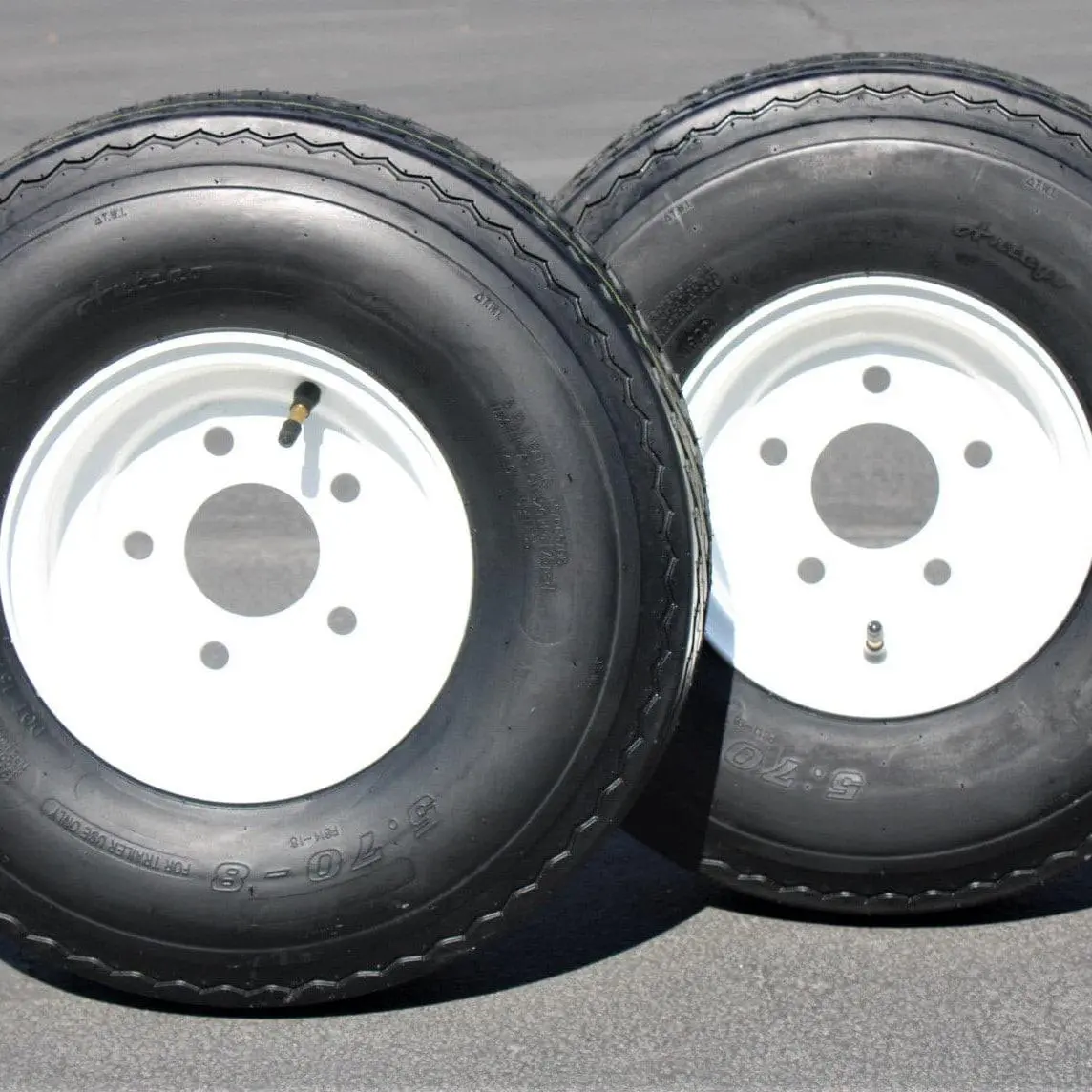 Antego 2-Pack Trailer Tire On Rim 570-8 5.70-8 Load C 5 Lug White Wheel 1