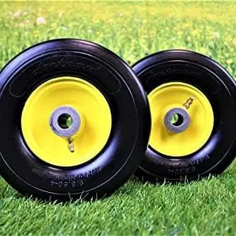 9X3.50-4 Flat Free Tire And Wheel Assemblies - Fits John Deere 38",48", 54"" Am115510, 4" Hub, 3/4" Caged Roller Bearings (Set Of 2) 1