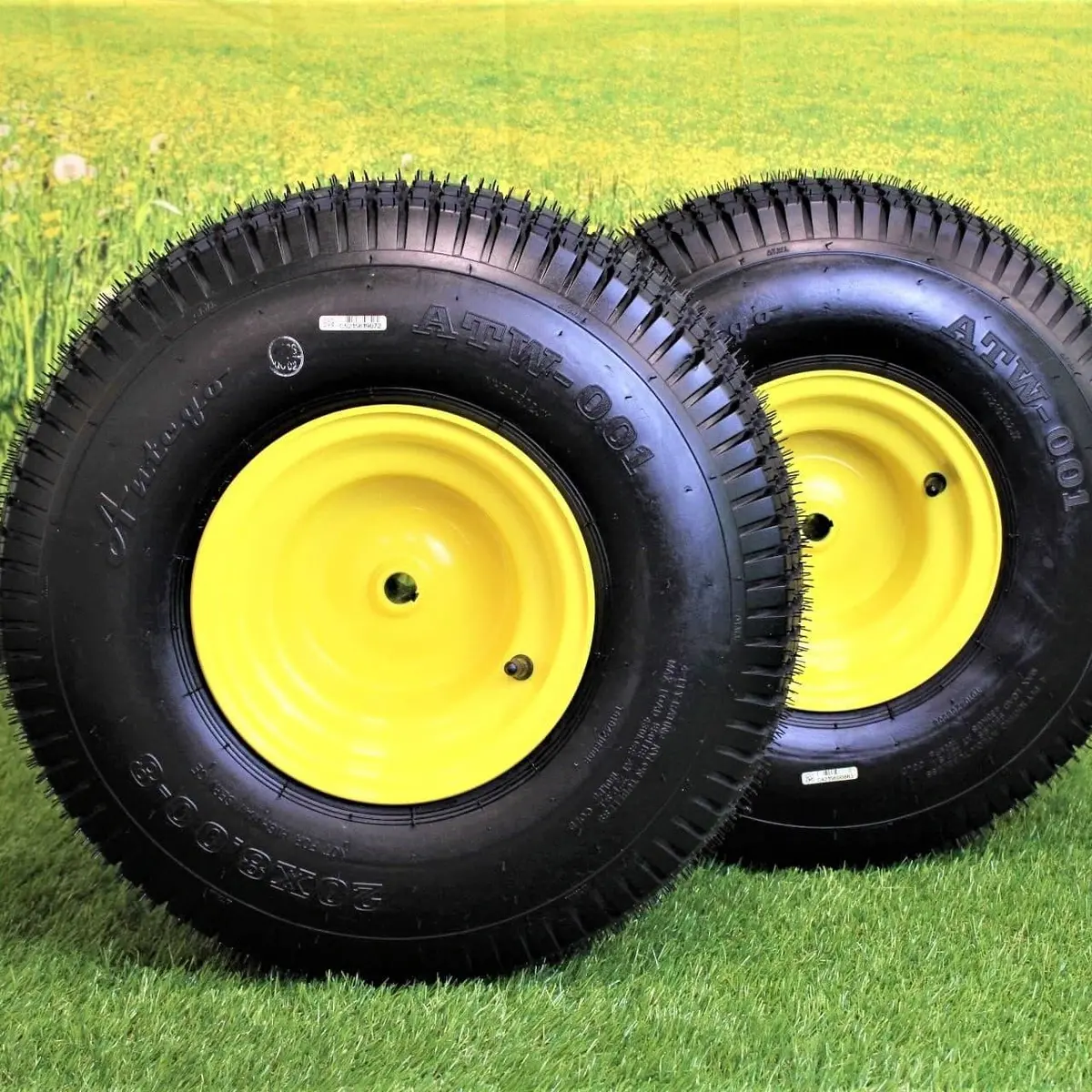 20X8.00-8 4 Ply Tires With 8X7 John Deere Yellow Wheels For Lawn & Garden Mower Turf Tires (Set Of 2) 1