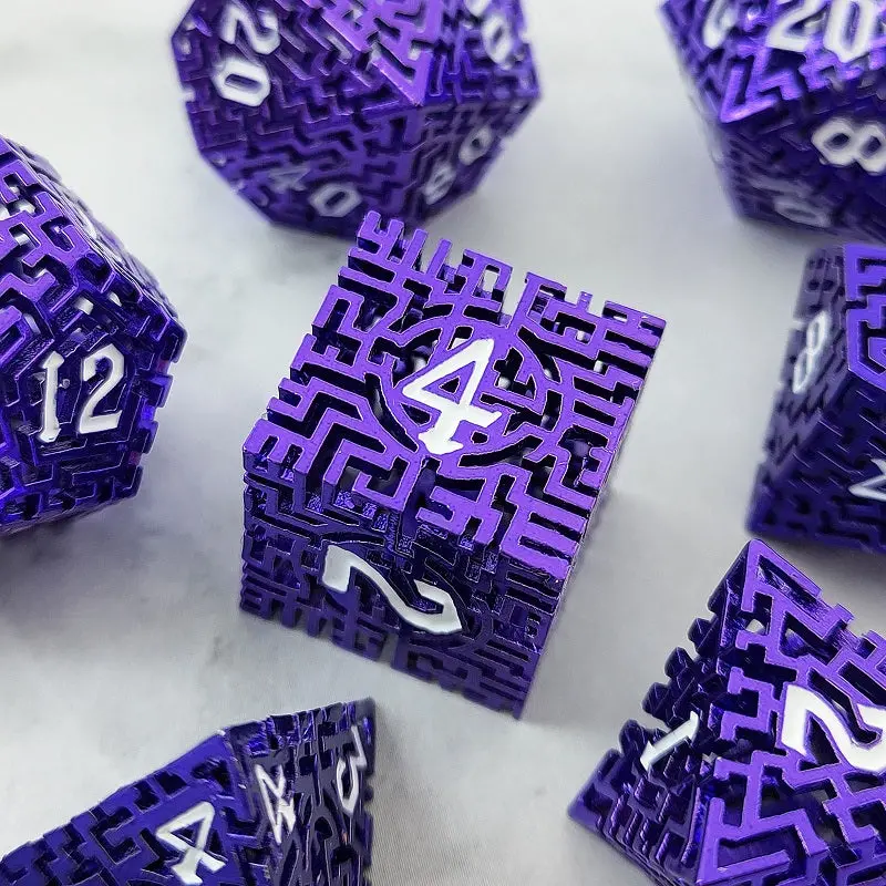 D&D Dice Set Metal Maze - Anodised Purple (White) 1