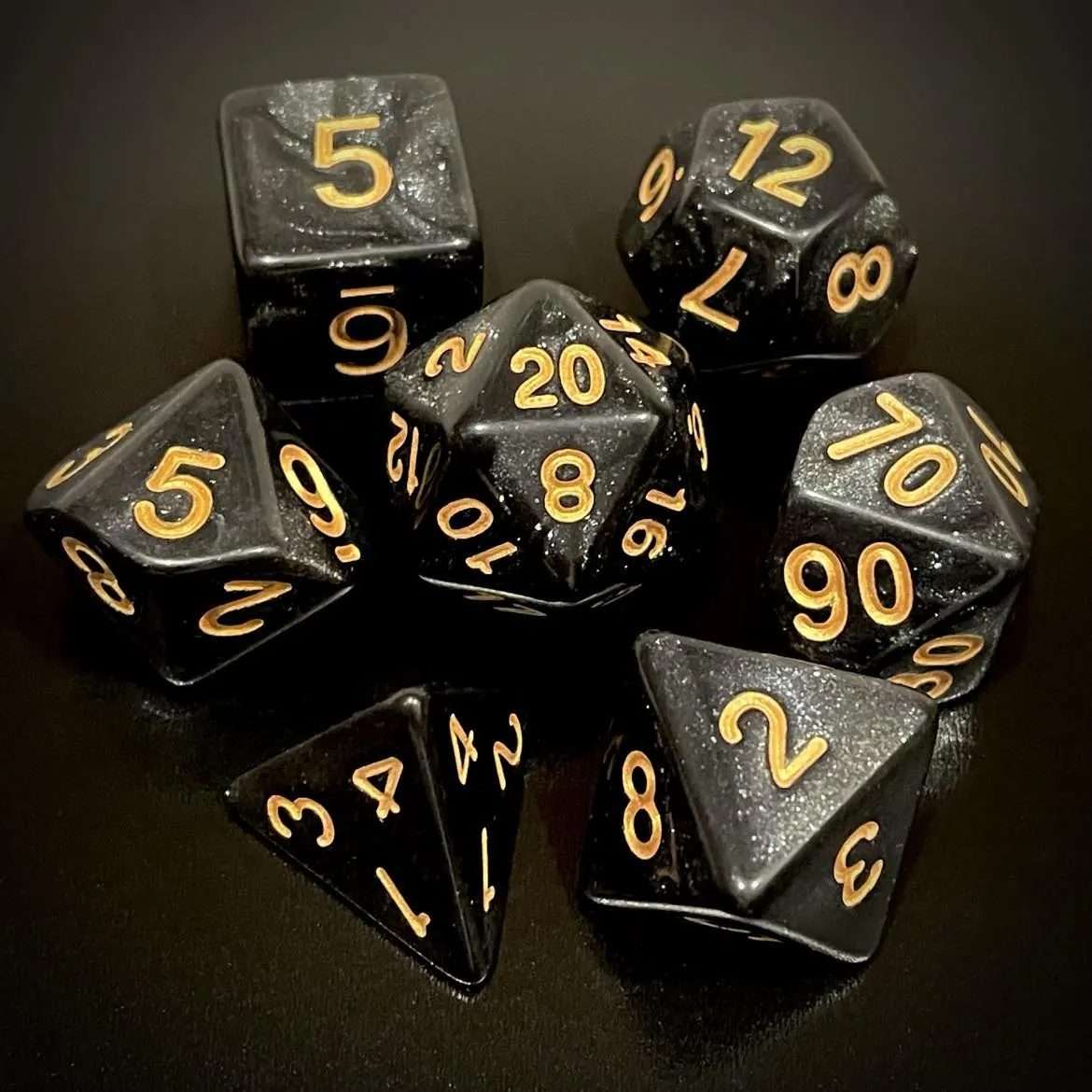 D&D Dice Set - Glitter Black (Gold) 1