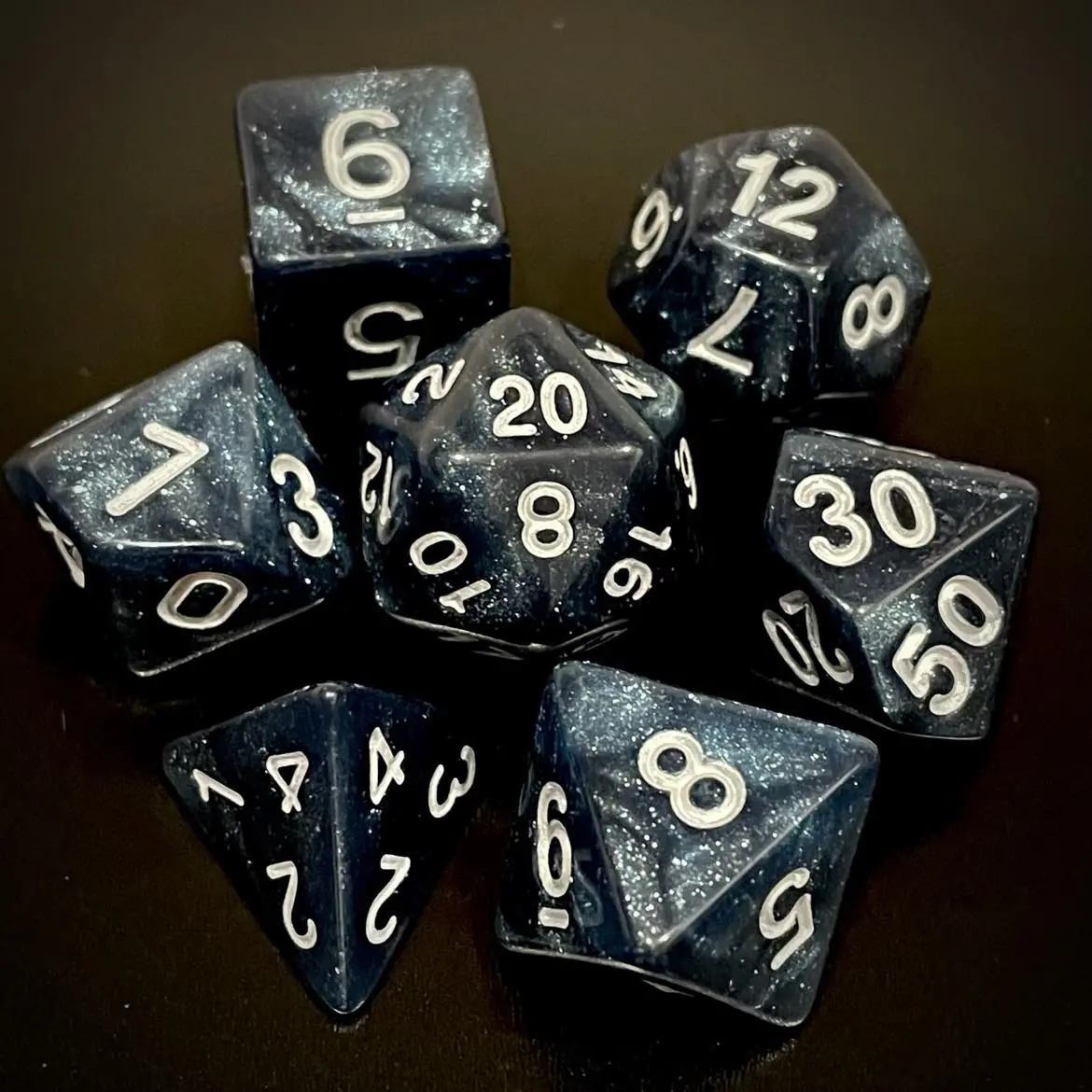 D&D Dice Set - Glitter Black (Silver) 1