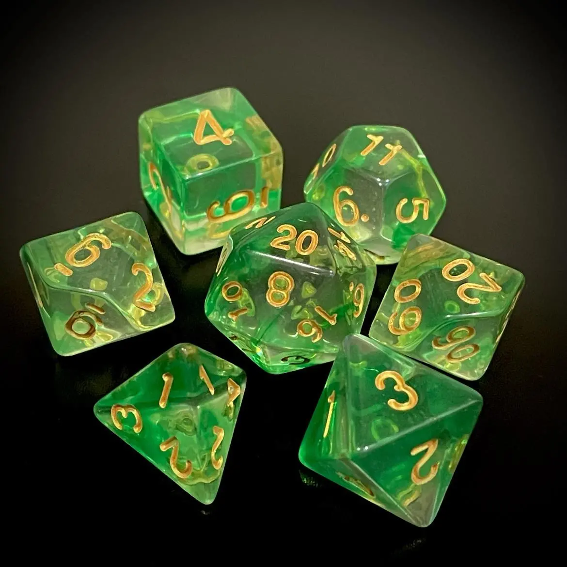 D&D Dice Set - Transparent Swirl Green 1