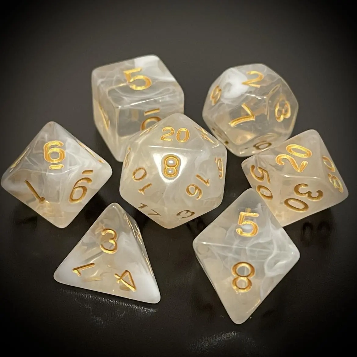 D&D Dice Set - Transparent Swirl White 1