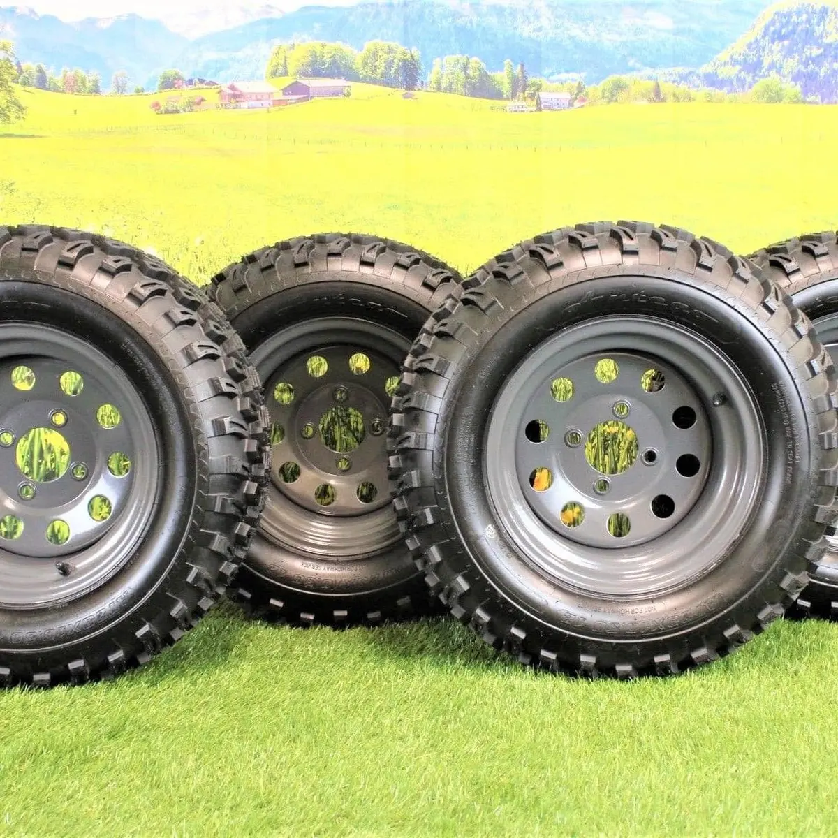 (Set Of 4) 23X10.50-12 4 Ply Golf/Atvutv/Rtv Tires & Charcoal Grey Wheels Atw-013 1