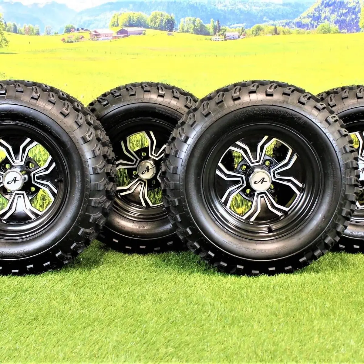 (Set Of 4) 23X10.50-12 Atw-045 With 12X6 Black Fusion Aluminum Wheels For Golf/Atv/Utv 1