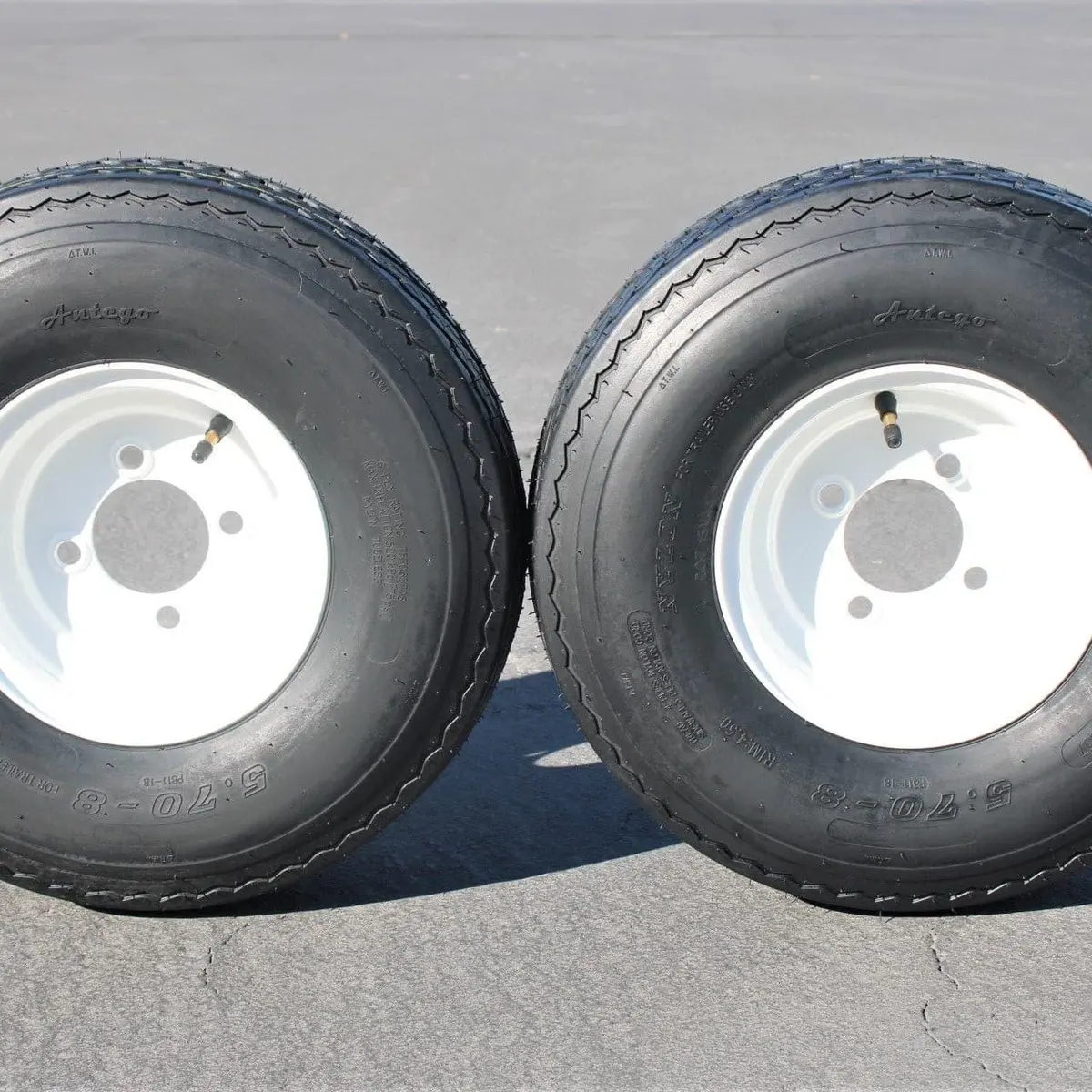 Antego 2-Pack Trailer Tire On Rim 570-8 5.70-8 Load C 4 Lug White Wheel 1