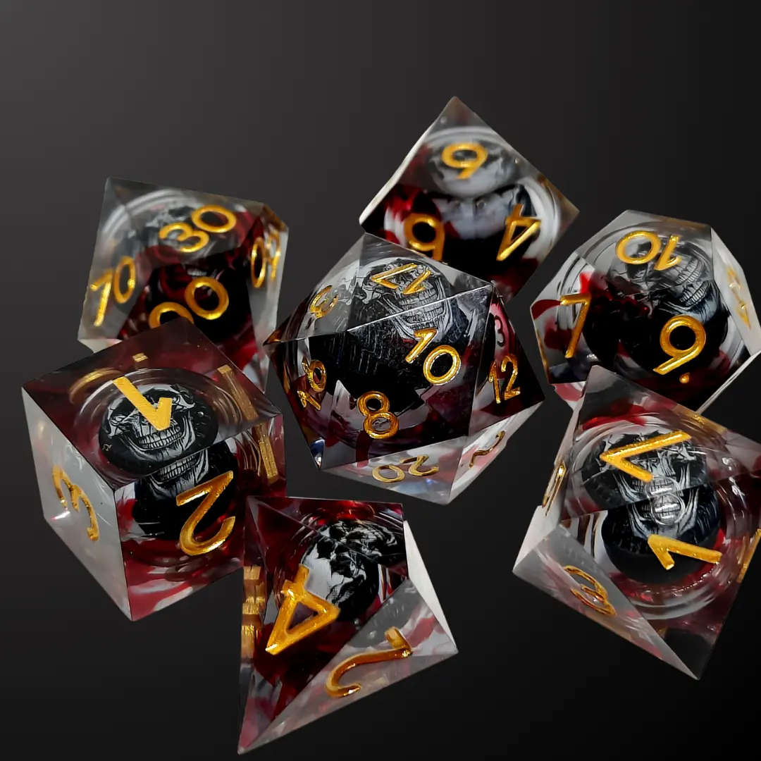 D&D Dice Set Sharp Edge - Blood Skull (Gold) 1