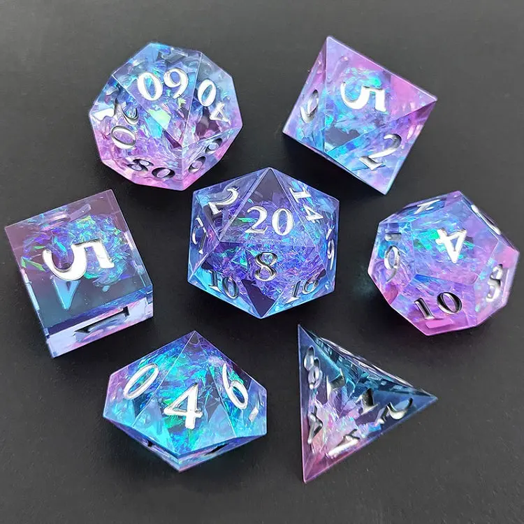 D&D Dice Set Sharp Edge - Blue Pink (Silver) 1