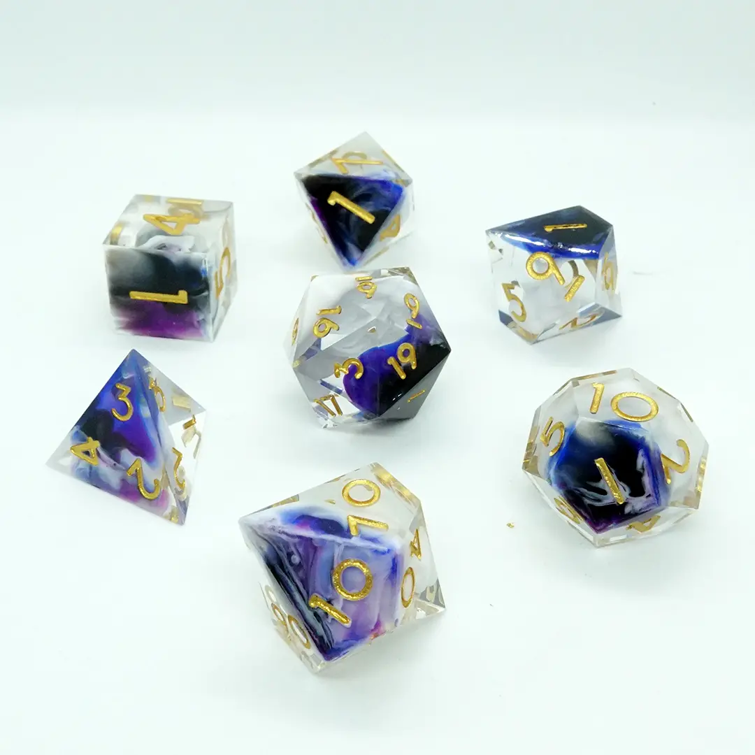 Purple Watercolour Sharp Resin Dice Set 1