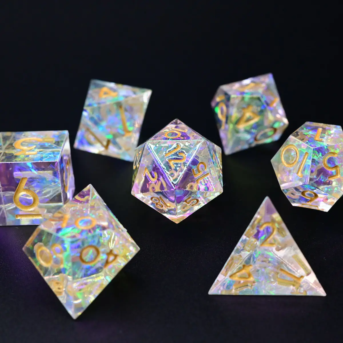 D&D Dice Set Sharp Edge - Colour Shift Clear (Gold) 1