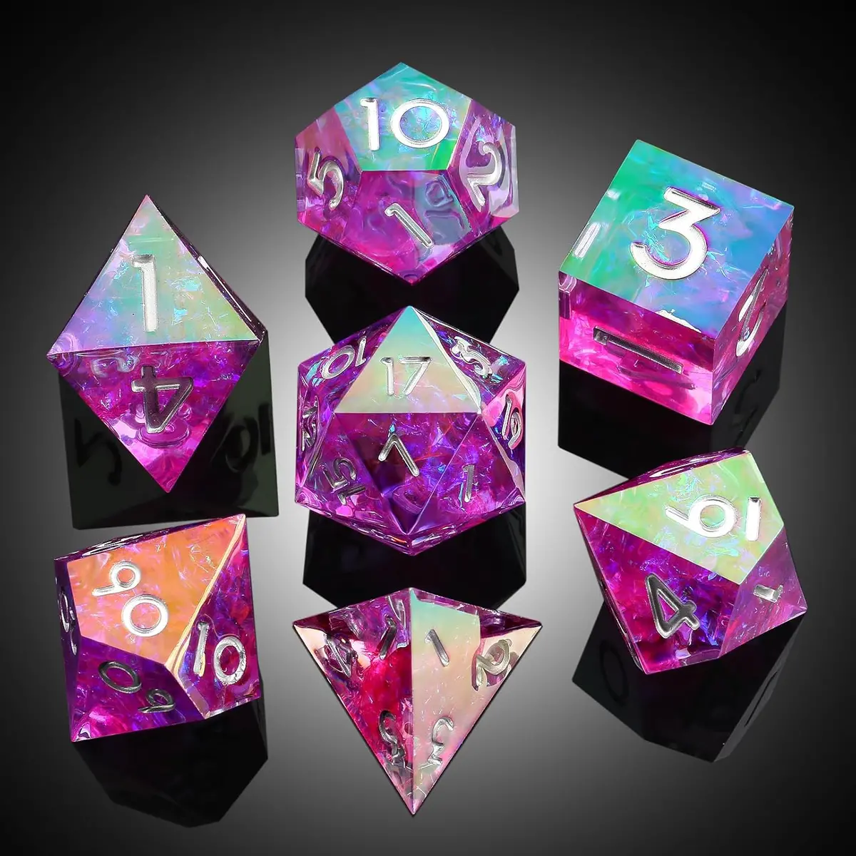 D&D Dice Set Sharp Edge - Colour Shift Pixie Purple (White) 1