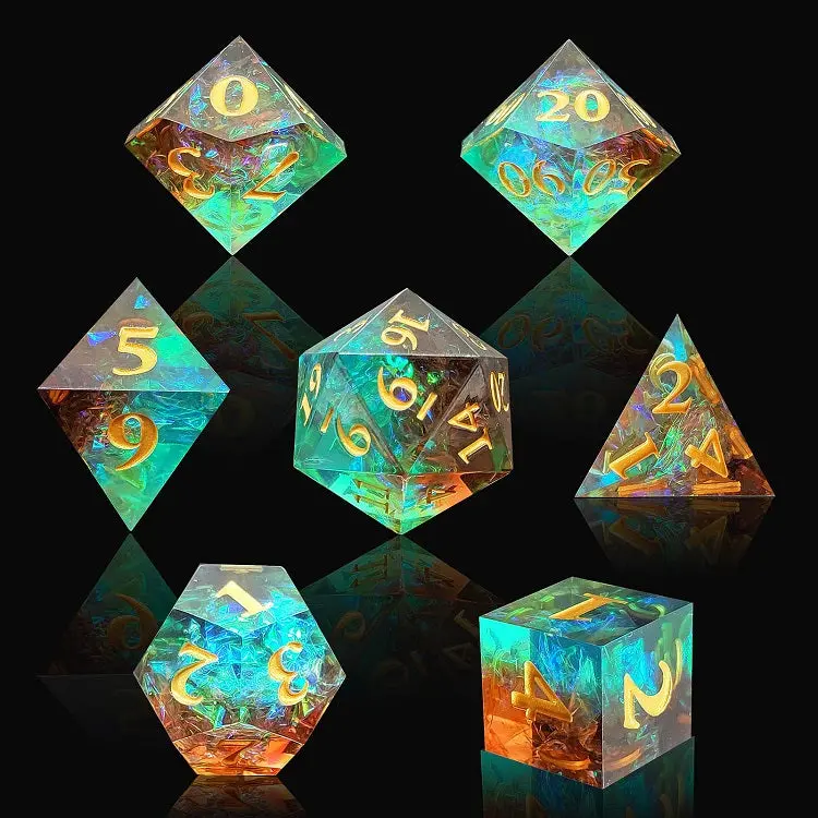 D&D Dice Set Sharp Edge - Copper Oxide Green (Gold) 1