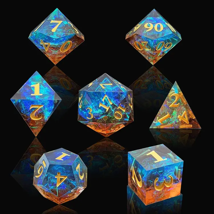 D&D Dice Set Sharp Edge - Copper Sulfate Blue (Gold) 1