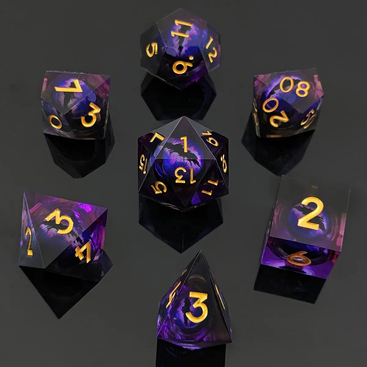 D&D Dice Set Sharp Edge Dragons Eye - Black Purple (Gold) 1