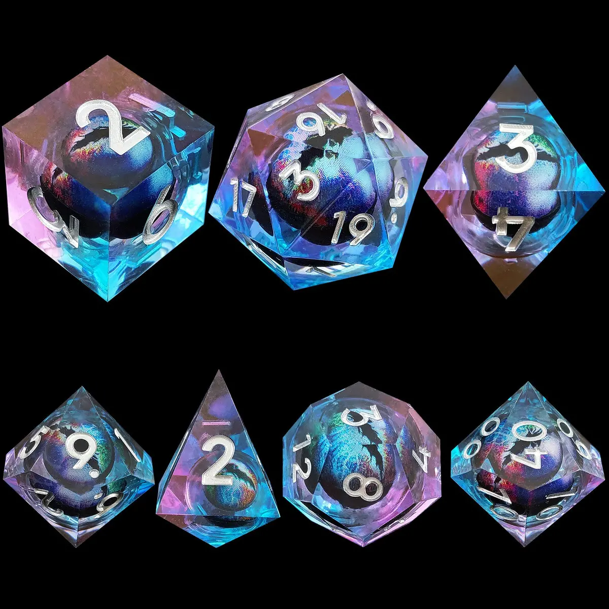D&D Dice Set Sharp Edge Dragons Eye - Pink Blue (White) 1