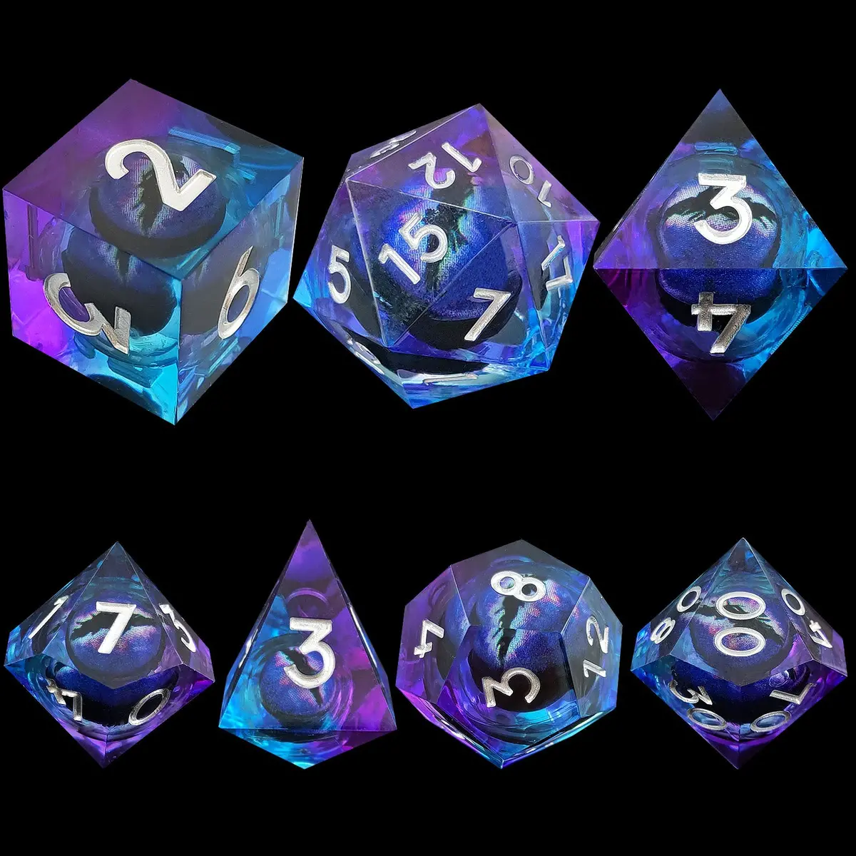 D&D Dice Set Sharp Edge Dragons Eye - Purple Blue (Silver) 1