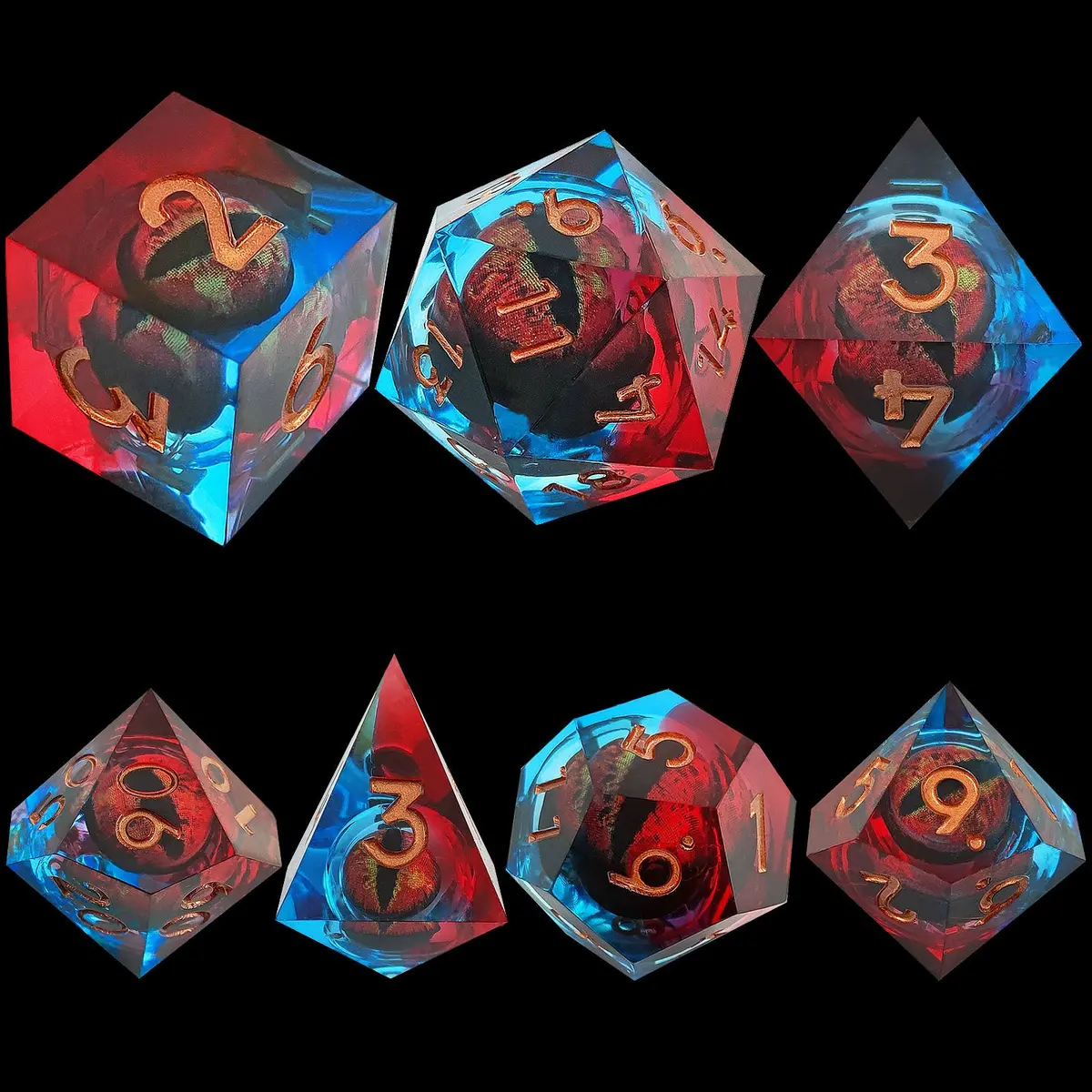 D&D Dice Set Sharp Edge Dragons Eye - Red Blue (Bronze) 1