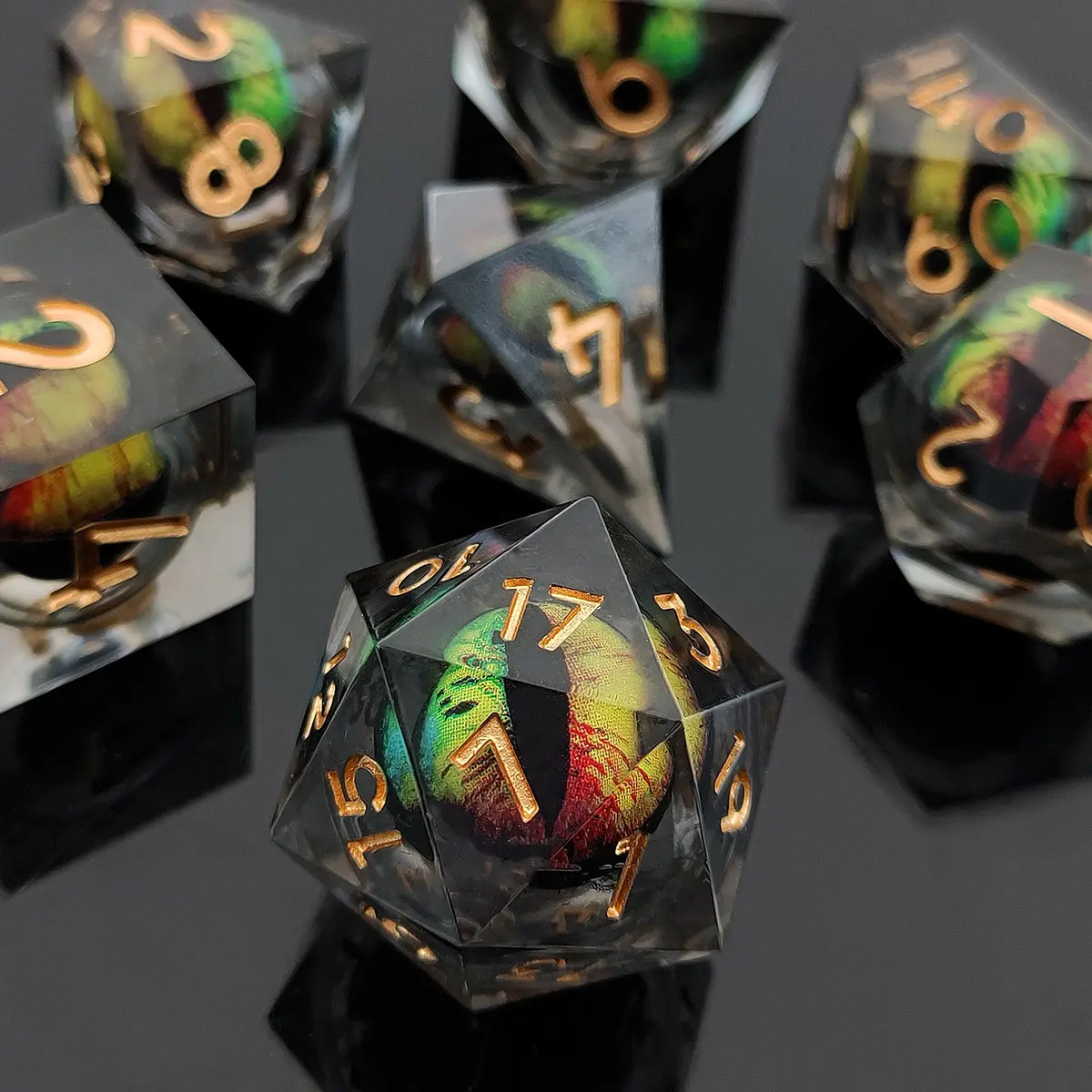 D&D Dice Set Sharp Edge Dragons Eye - Yellow/Green/Red 1