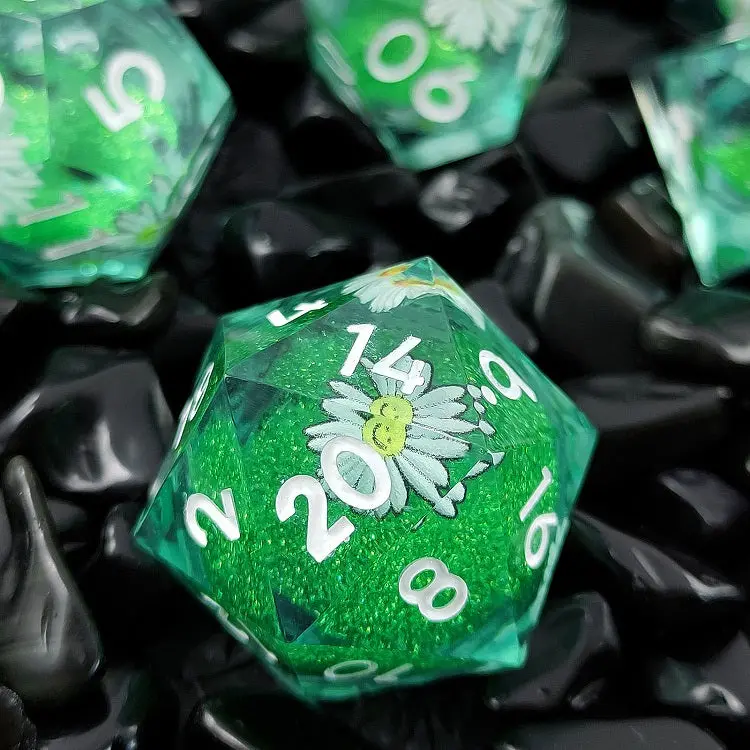 D&D Dice Set Sharp Edge With Flower - Green (White) 1