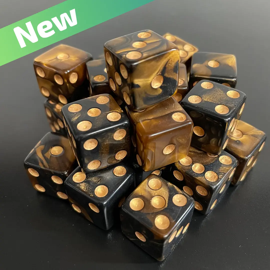 16Mm Dice Square Pearl Black-Gold (Gold Pips) 1