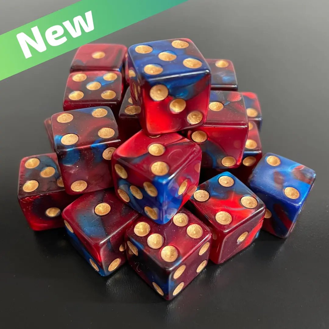 16Mm Dice Square Pearl Blue-Red (Gold Pips) 1