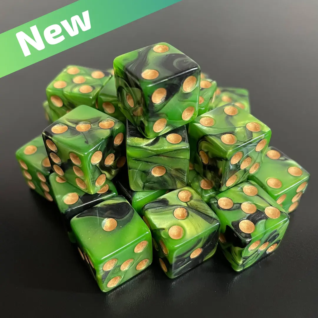 16Mm Dice Square Pearl Green-Black (Gold Pips) 1