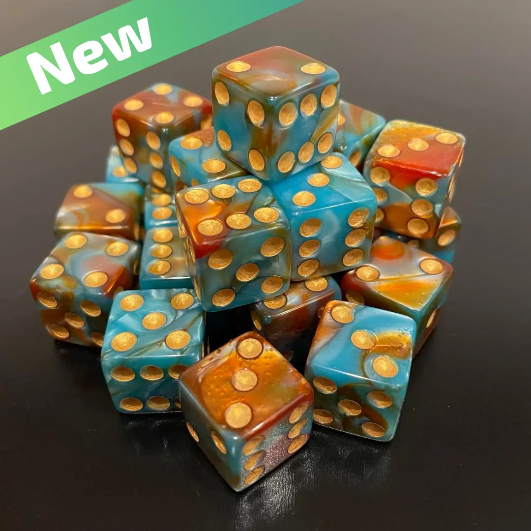 16Mm Dice Square Pearl Teal-Copper (Gold Pips) 1