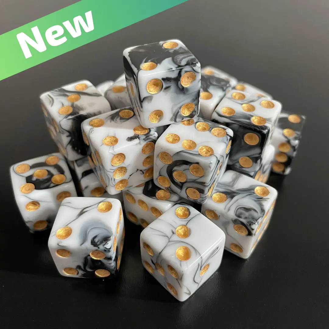 16Mm Dice Square Pearl White-Black (Gold Pips) 1