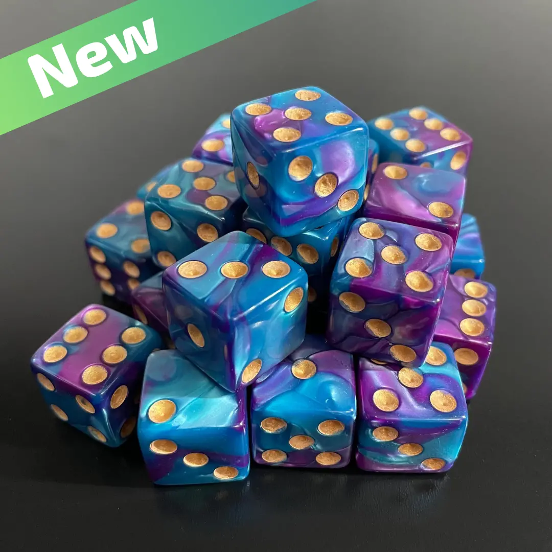 16Mm Dice Square Pearl Teal-Purple (Gold Pips) 1
