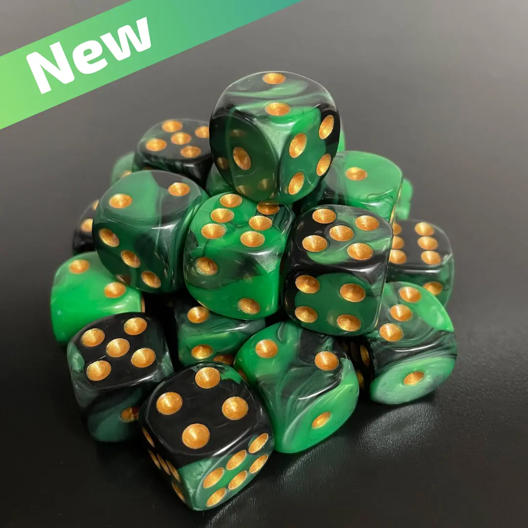 16Mm Dice Glossy Pearl Green-Black (Gold Pips) 1