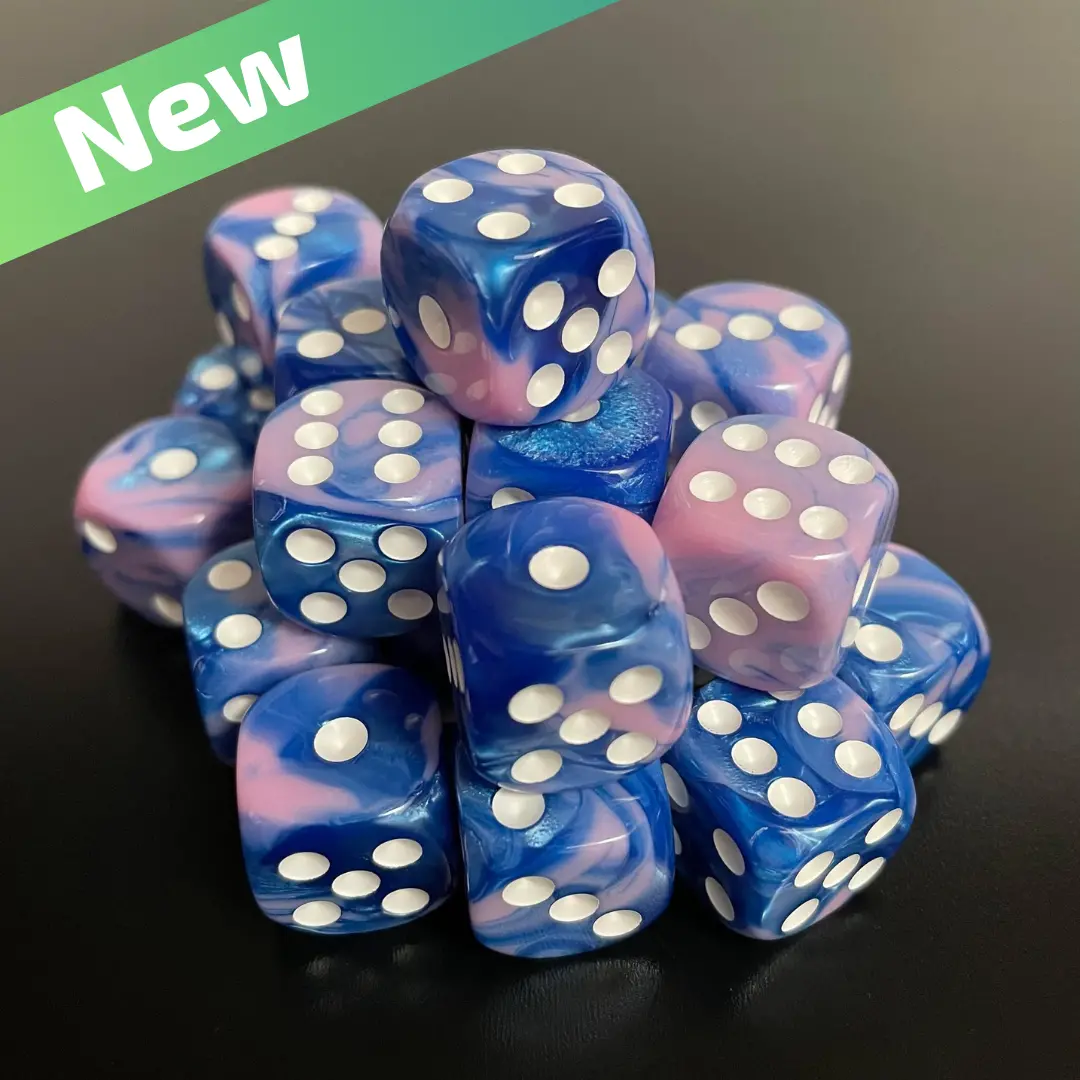 16Mm Dice Glossy Pearl Pink-Blue (White Pips) 1
