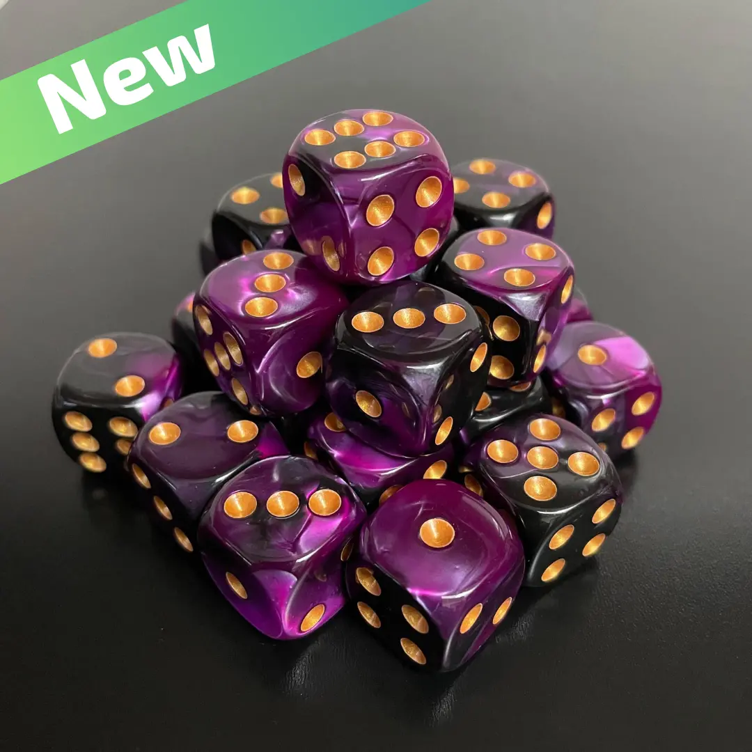 16Mm Dice Glossy Pearl Purple-Black (Gold Pips) 1