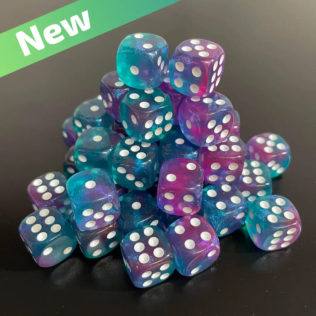 12Mm Dice Transparent Blue-Purple Opal (White Pips) 1
