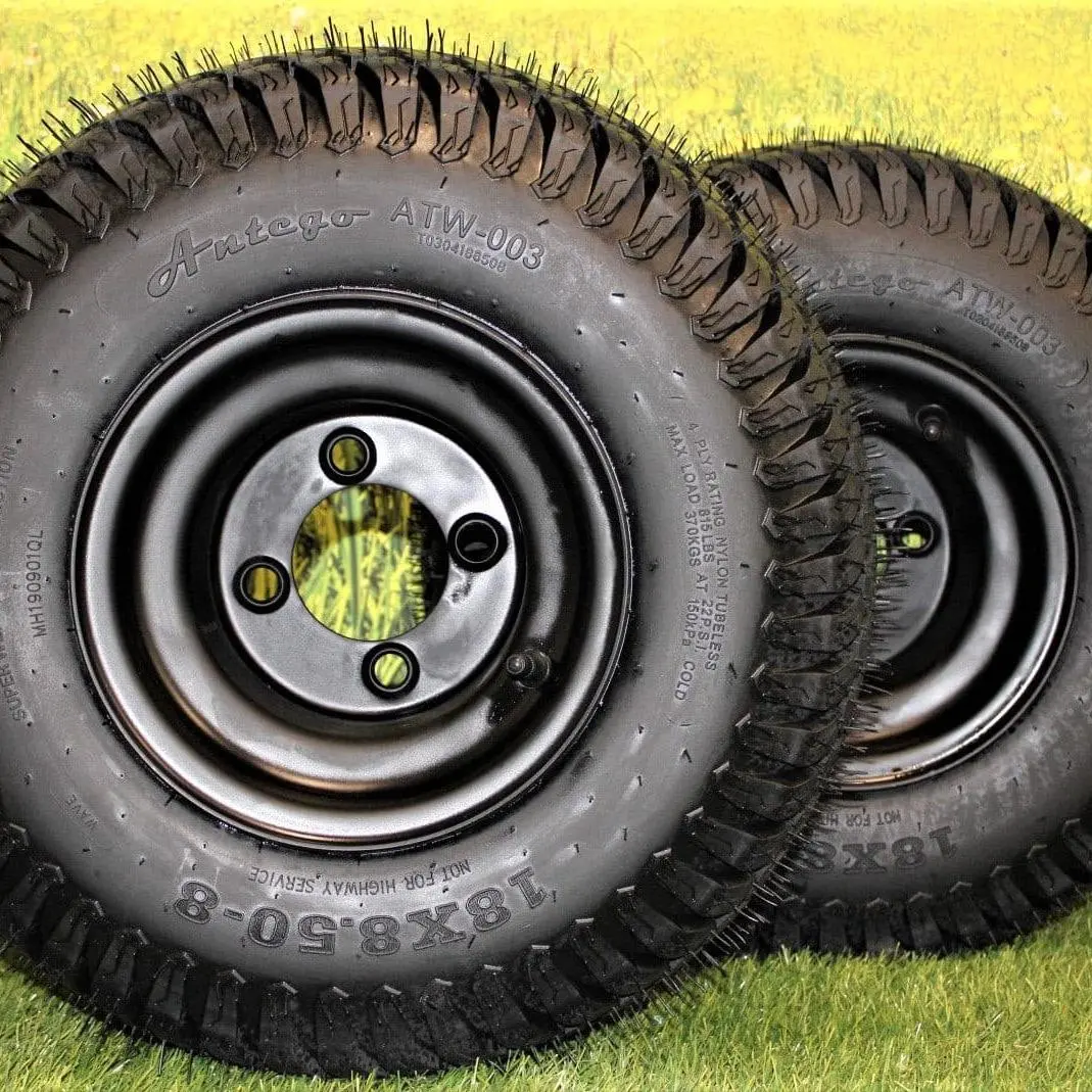 18X8.50-8 Turf Tires And 8X7 Matte Black Alloy Steel Wheels For Golf Carts And Mowers (Set Of 2) 1