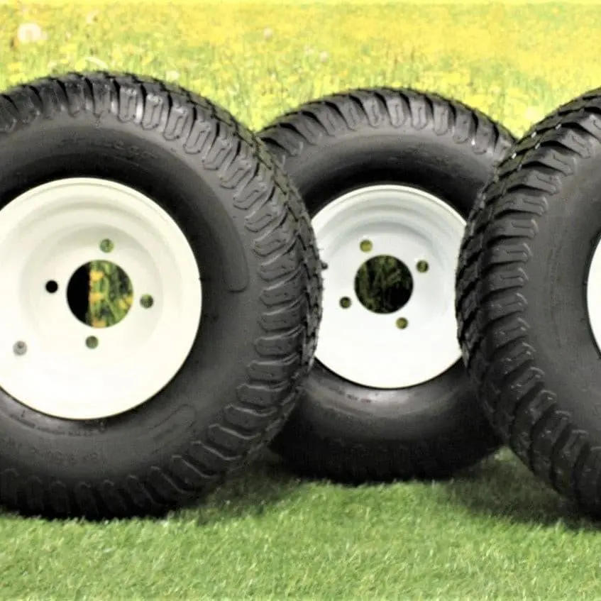 (Set Of 4) White Steel Wheels With 18X9.50-8 4 Ply Turf Tires For Golf Cart And Lawn And Garden Equipment 1