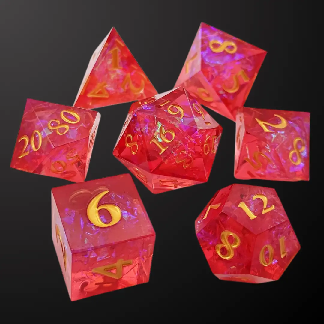 D&D Dice Set Sharp Edge - Red Magic (Gold) 1