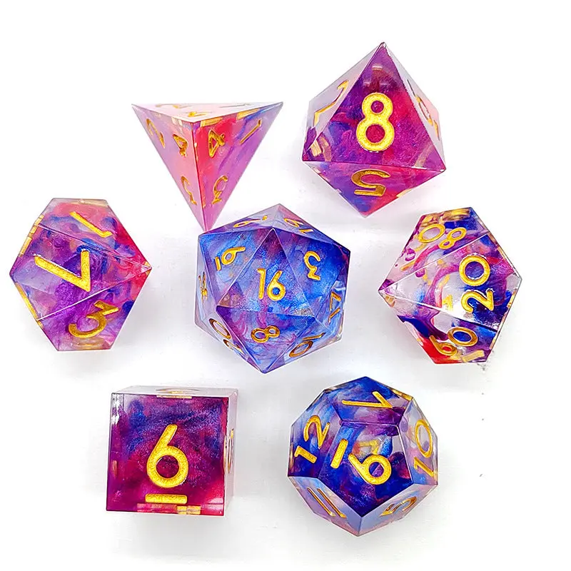 D&D Dice Set Sharp Edge - Riot Red Blue (Gold) 1