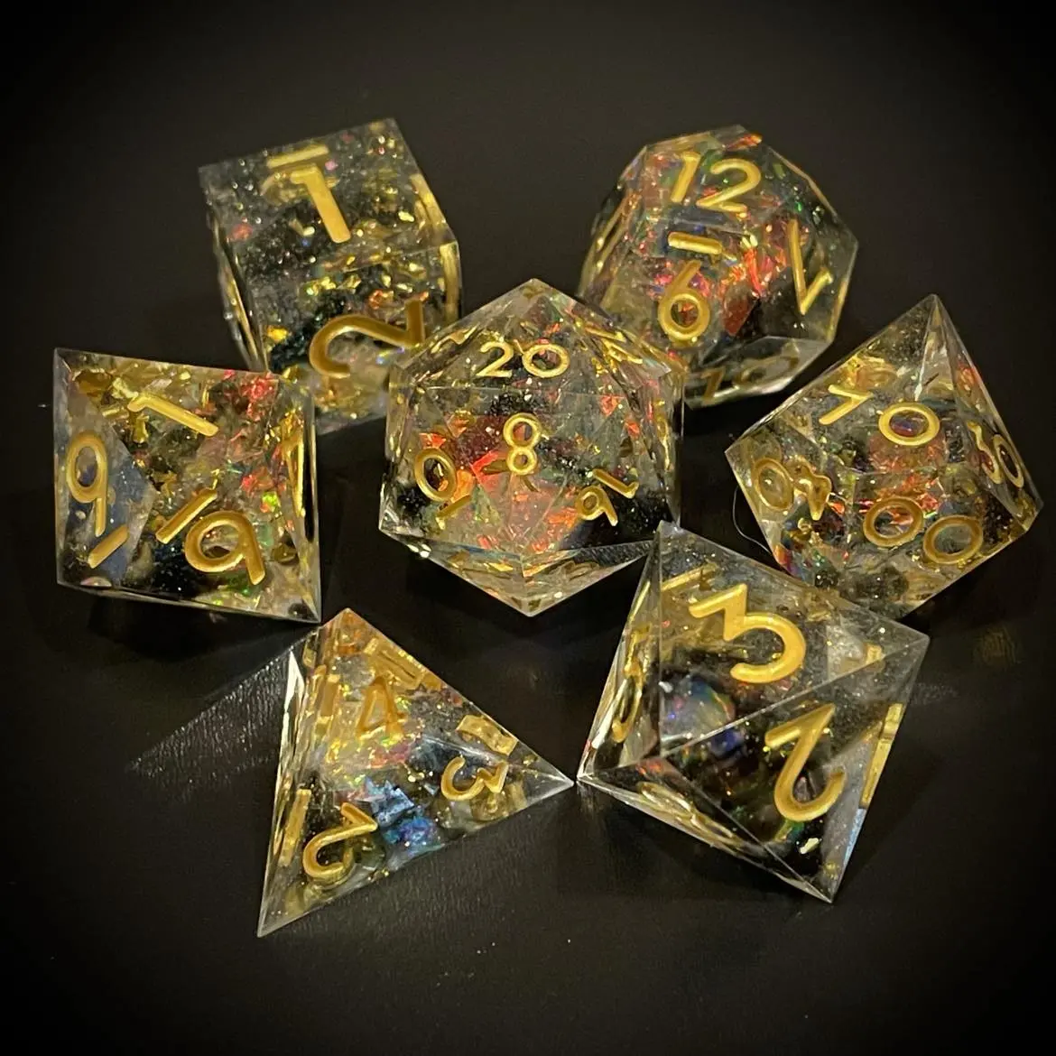 D&D Dice Set Sharp Edge - Black Opal (Gold) 1