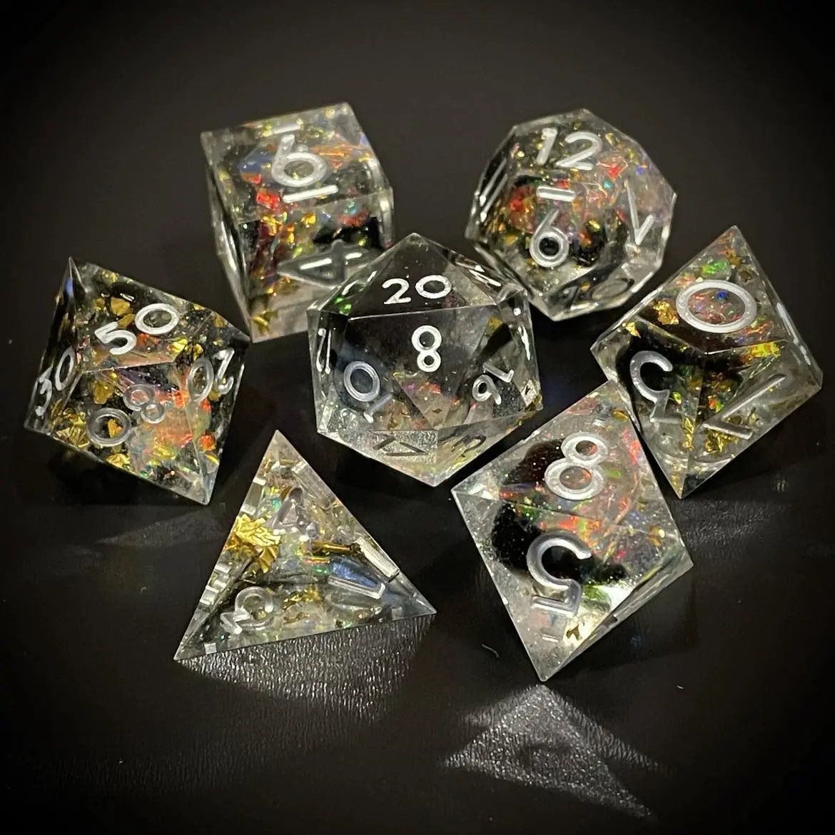 D&D Dice Set Sharp Edge - Black Opal (Silver) 1