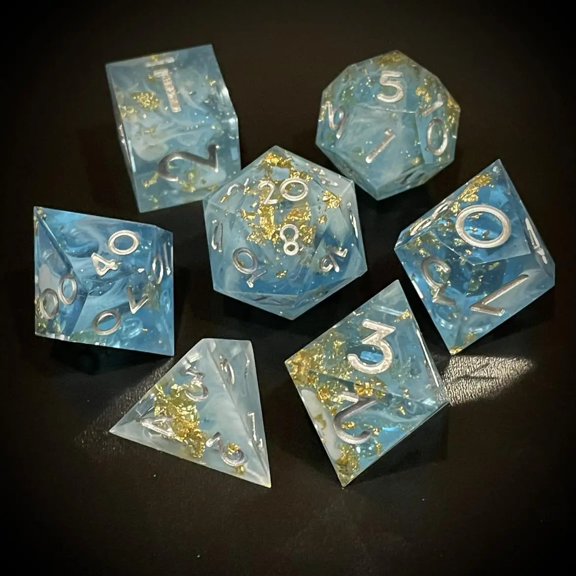 D&D Dice Set Sharp Edge - Ocean Gold (Silver) 1