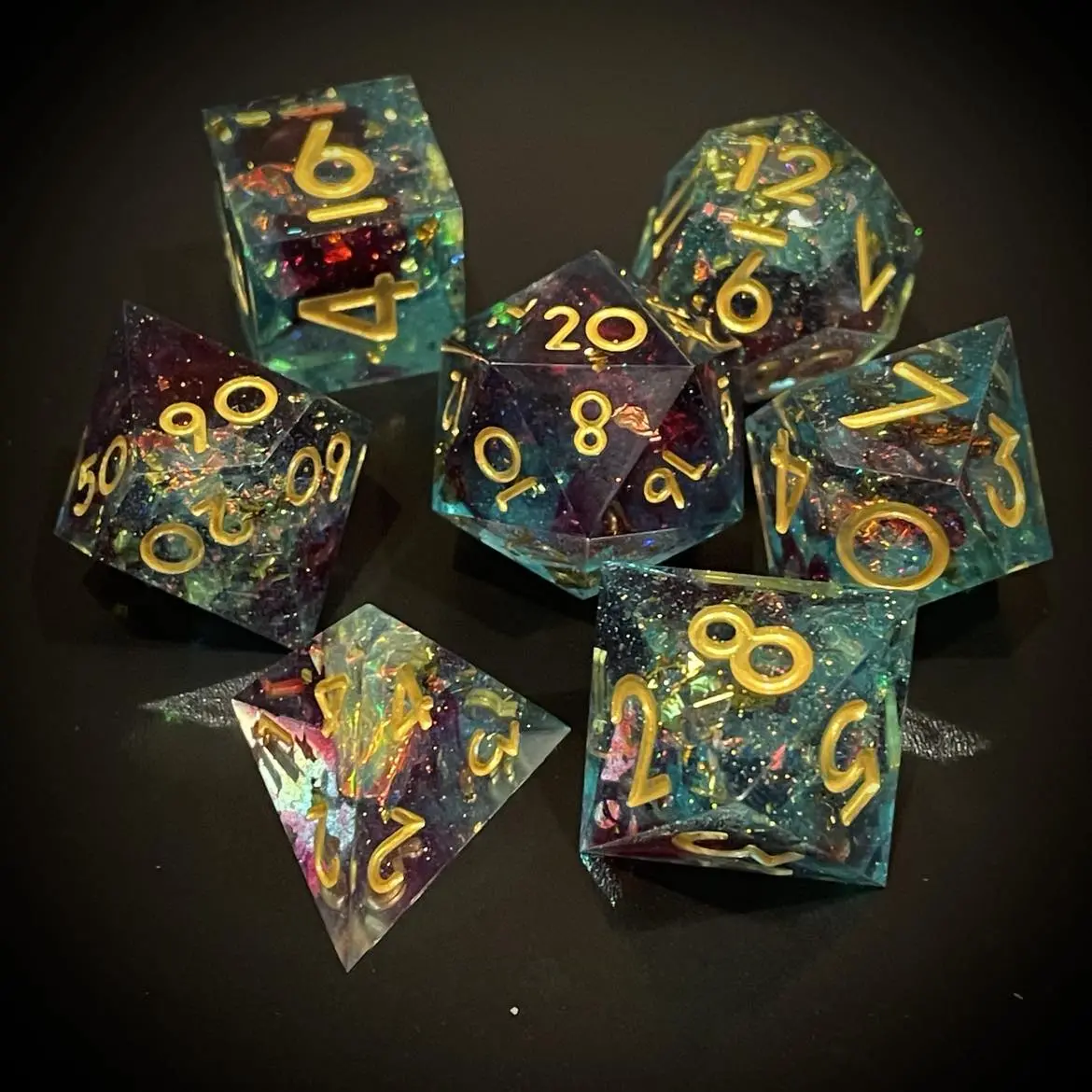 D&D Dice Set Sharp Edge - Green Opal (Gold) 1