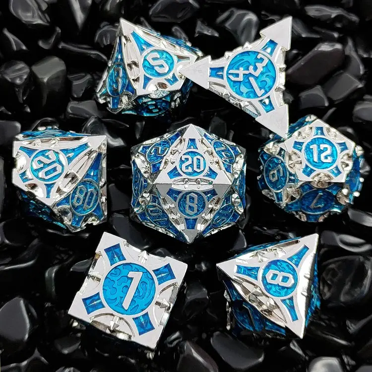 D&D Dice Set Metal Arrow - Silver Blue 1