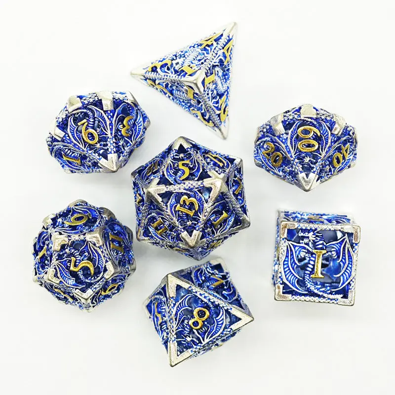 D&D Dice Set Metal Dragon - Silver Blue (Gold) 1