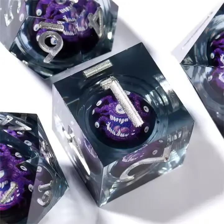 D&D Dice Set Sharp Edge Liquid Core - Smoky Purple Beholder 1
